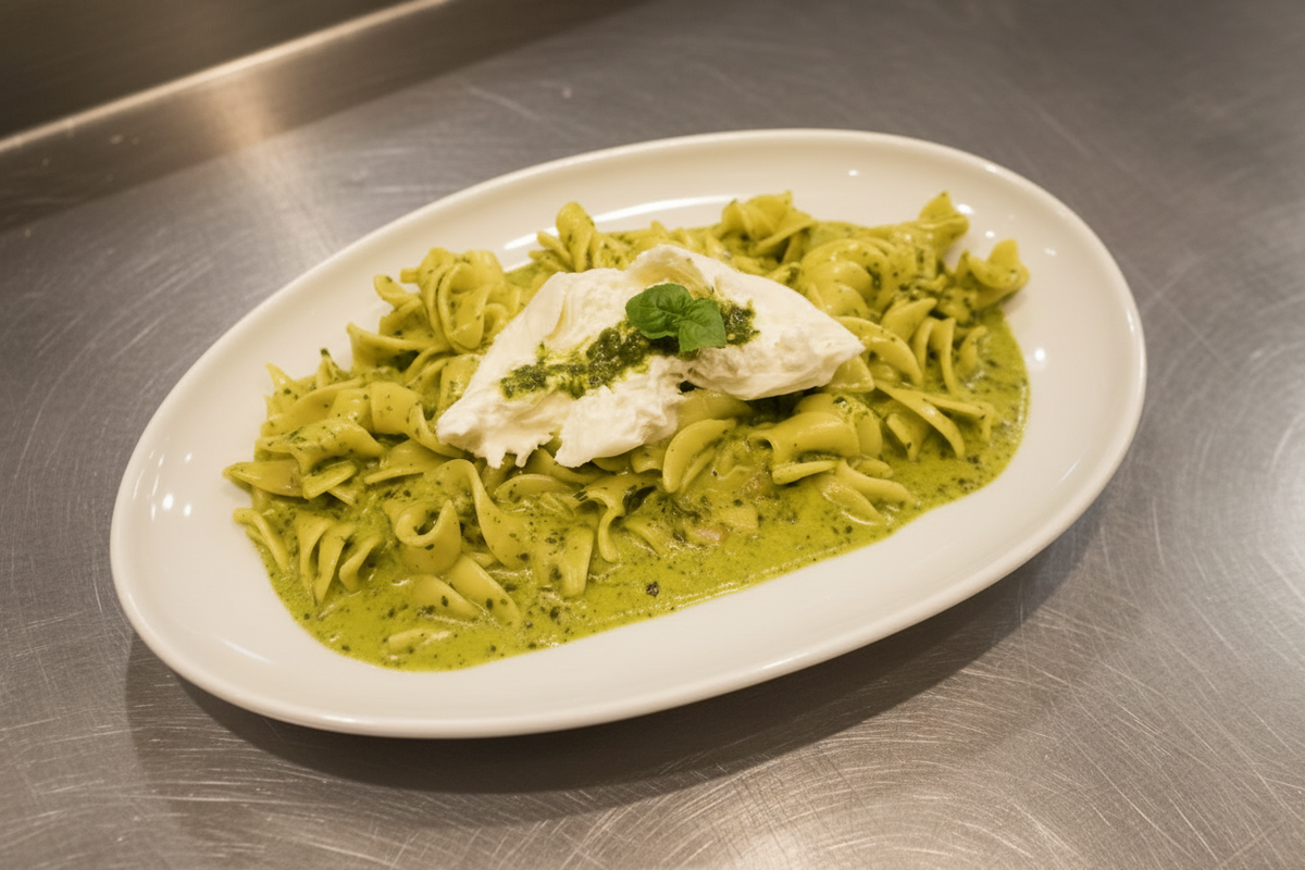 Fussili pesto burrata